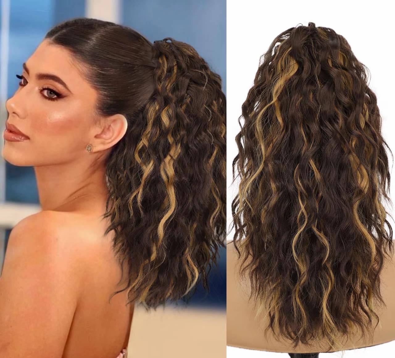 đ LETZTER TAG DER AKTION - 50 % RABATT đ18 Zoll lockige, gewellte Frizz-HaarverlĂ€ngerung mit Pferdeschwanz