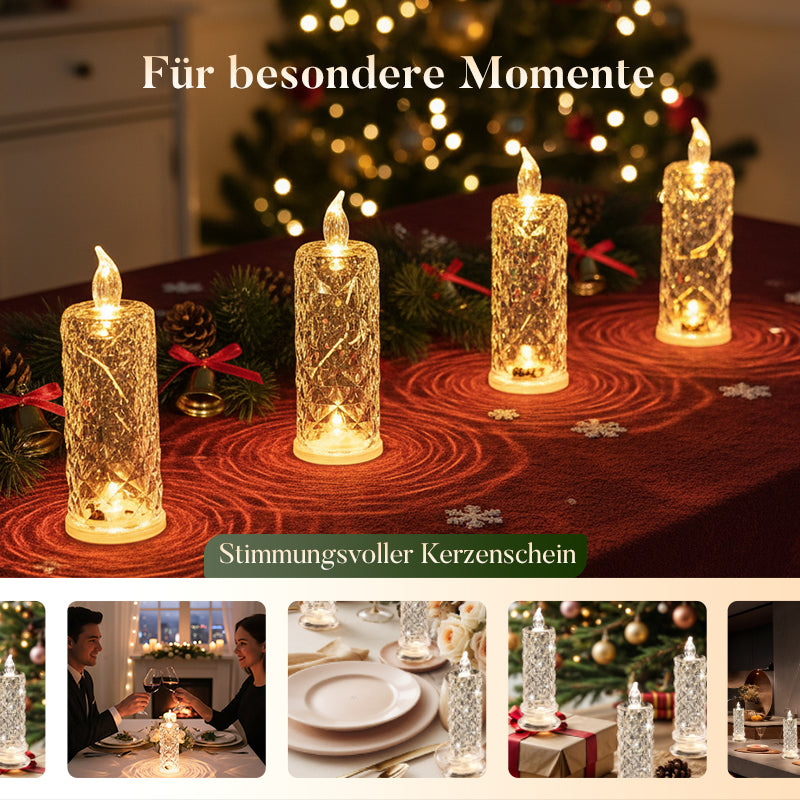 4er-Set LED-Kerzen mit Kristall-Optik