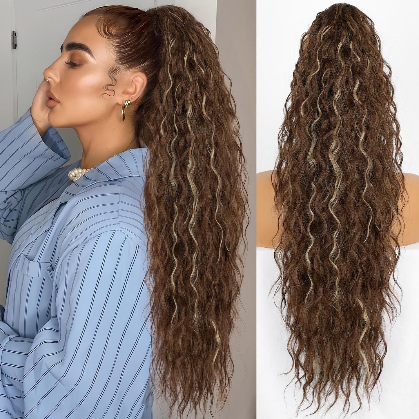 💜 LETZTER TAG DER AKTION - 50 % RABATT 💜Lockige, gewellte Frizz-Haarverlängerung mit Pferdeschwanz