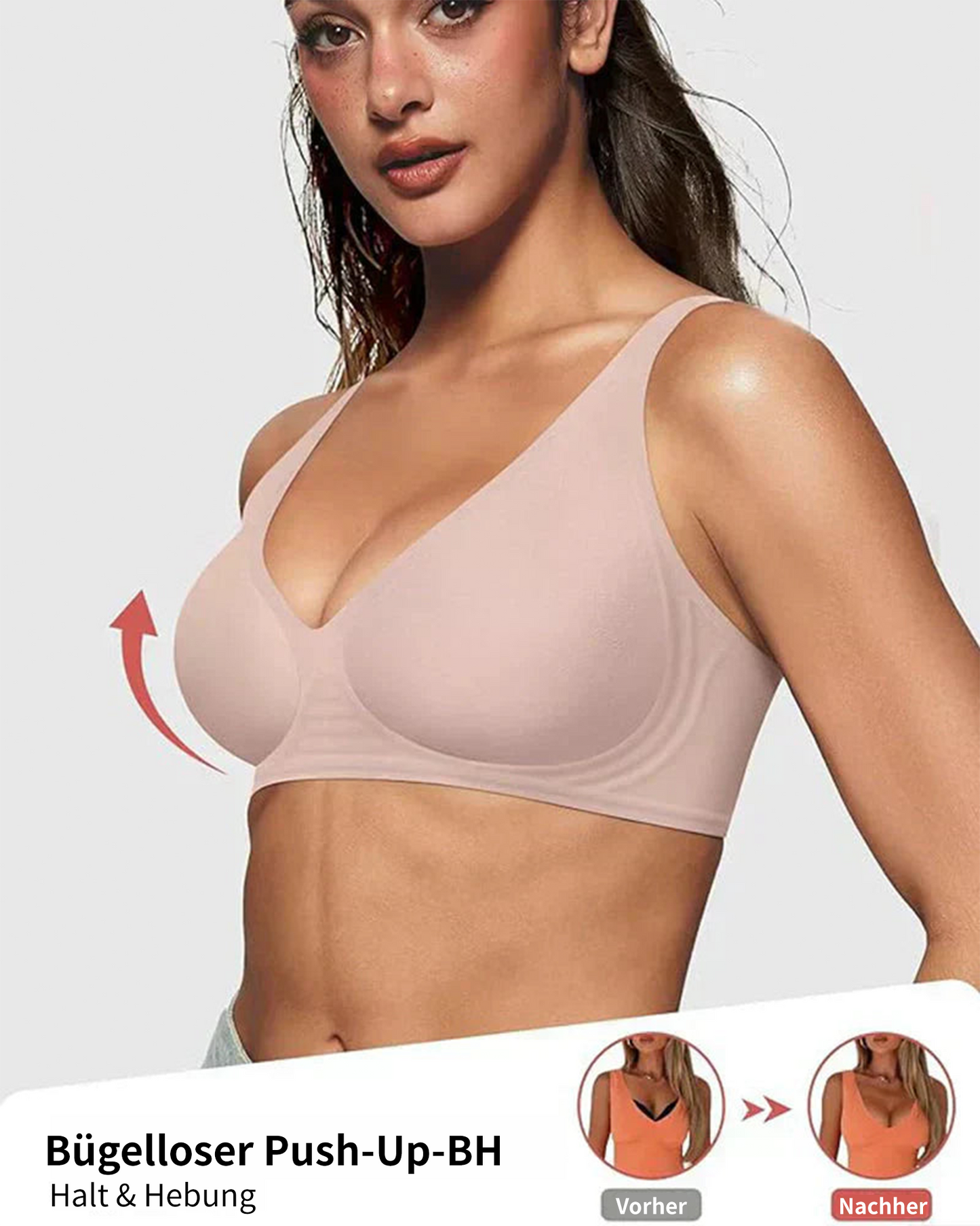 💜Begrenzte Zeit 50% Rabatt💜Nahtloser Push-up-BH mit tiefem V-Ausschnitt und ohne Bügel