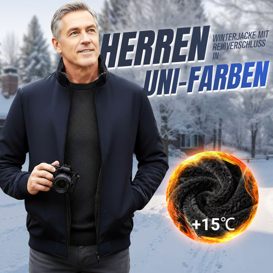 ❄️Einfarbige, warme Herrenjacke mit Reißverschluss –💪Knitterfrei, wind-, regen- und schneefest!