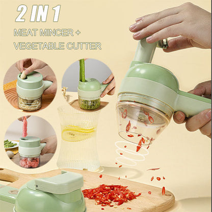 🧄🔄4-in-1 elektrisches Gemüseschneider-Set – kabellose Multifunktions-Küchenmaschine