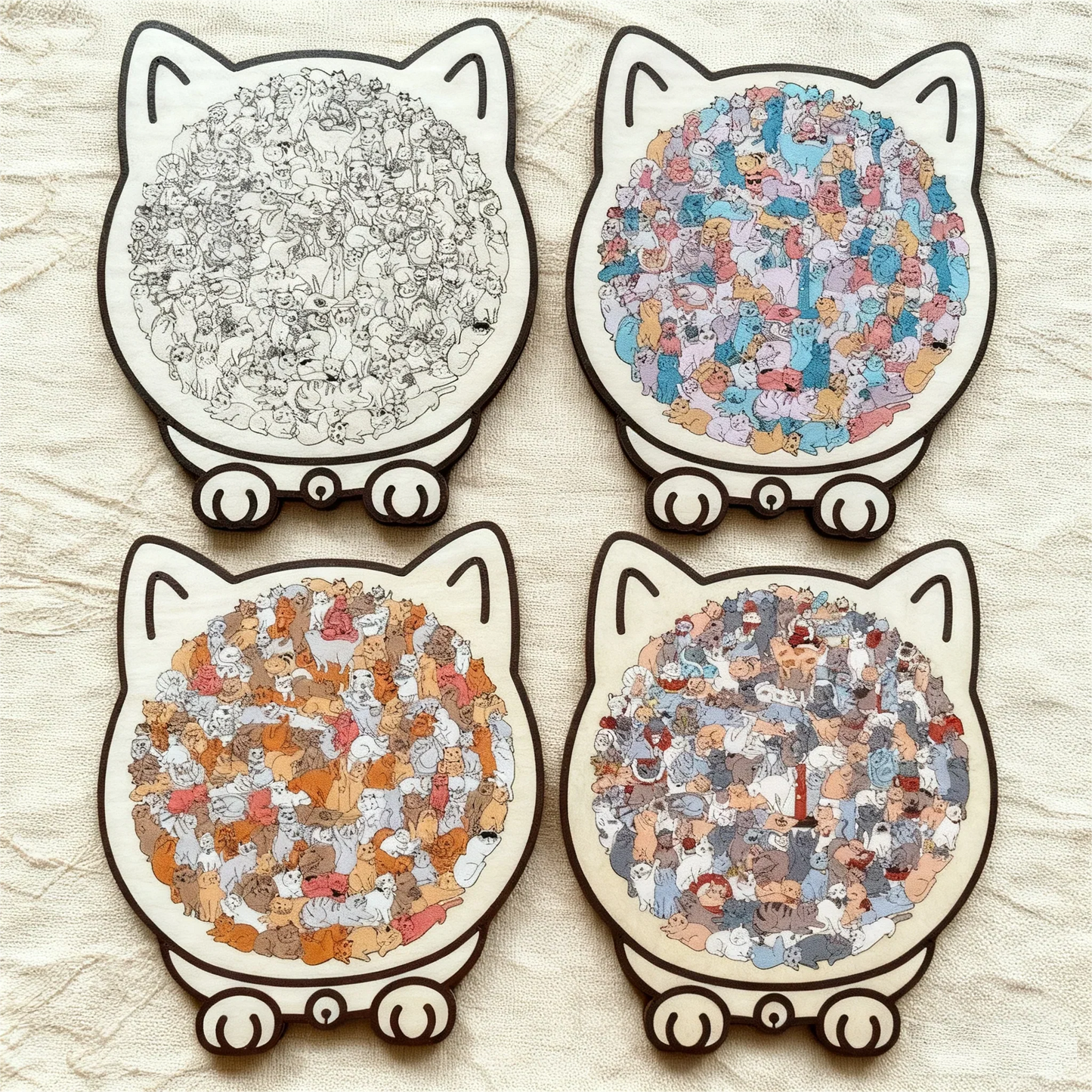 🎁Weihnachtsverkauf - 50 % Rabatt🎅Morandi-farbenes Katzenförmiges Holzpuzzle mit 135 Teilen