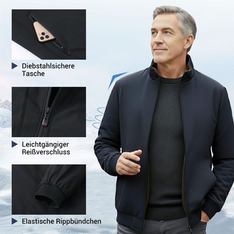❄️Einfarbige, warme Herrenjacke mit Reißverschluss –💪Knitterfrei, wind-, regen- und schneefest!