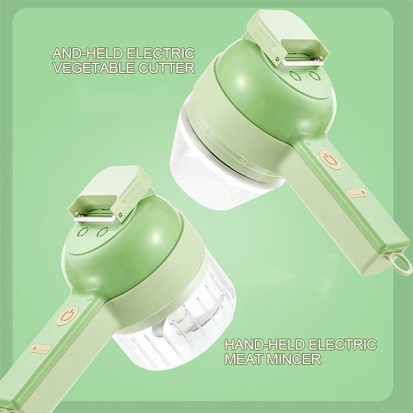 🧄🔄4-in-1 elektrisches Gemüseschneider-Set – kabellose Multifunktions-Küchenmaschine