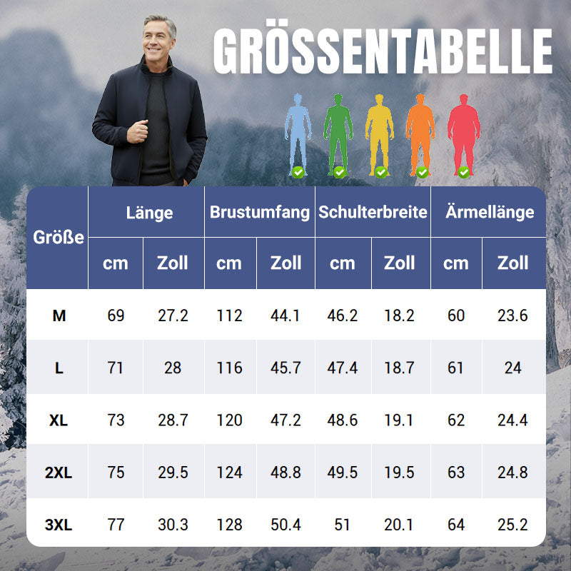 ❄️Einfarbige, warme Herrenjacke mit Reißverschluss –💪Knitterfrei, wind-, regen- und schneefest!