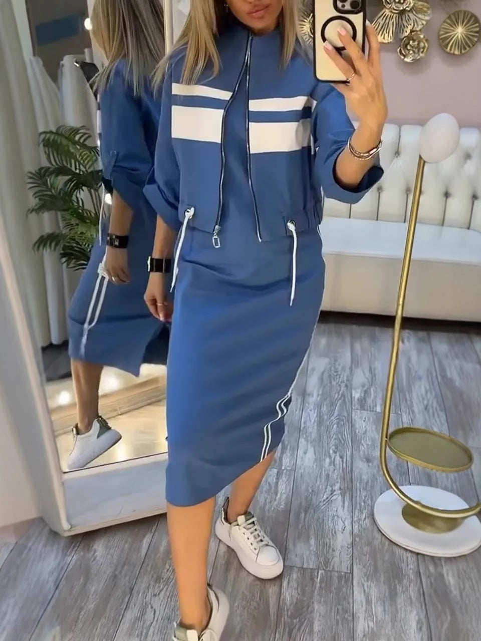 ❄️LETZTER TAG – 51 % RABATT 💖 Damen-Set aus Stehkragenjacke und Kleid