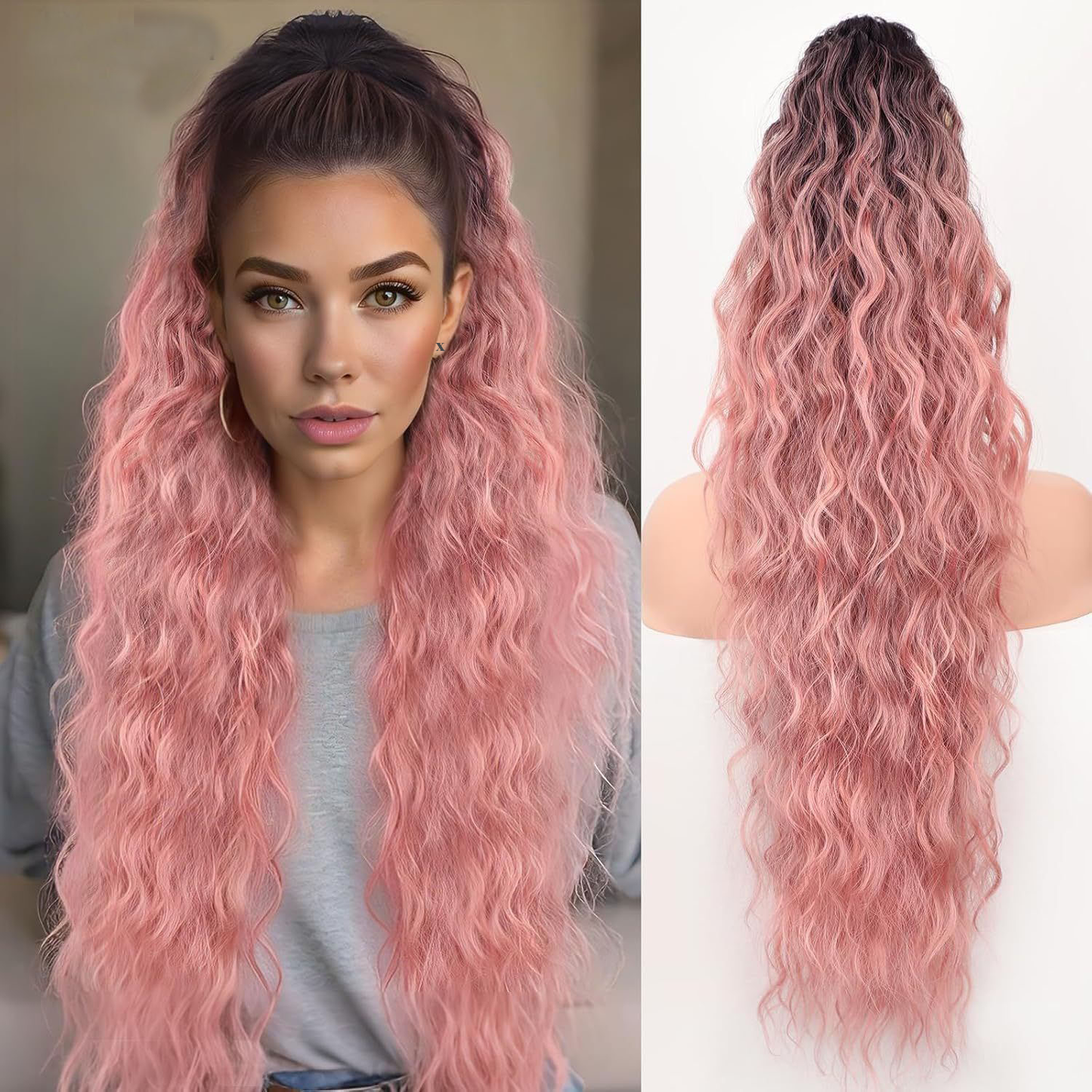💜 LETZTER TAG DER AKTION - 50 % RABATT 💜Lockige, gewellte Frizz-Haarverlängerung mit Pferdeschwanz