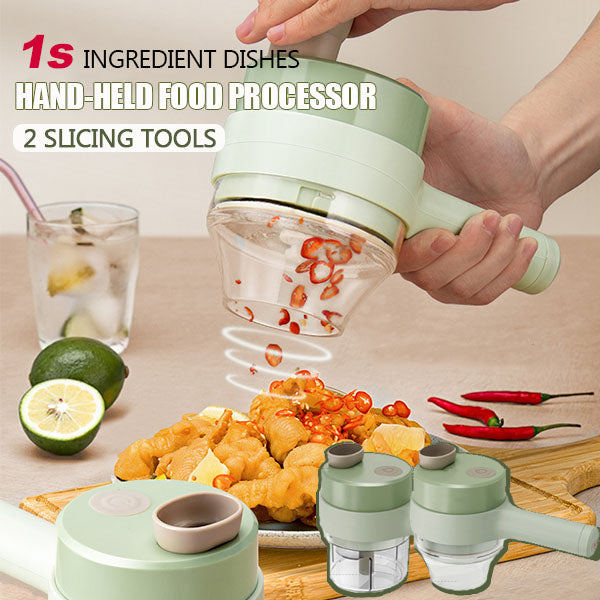 🧄🔄4-in-1 elektrisches Gemüseschneider-Set – kabellose Multifunktions-Küchenmaschine