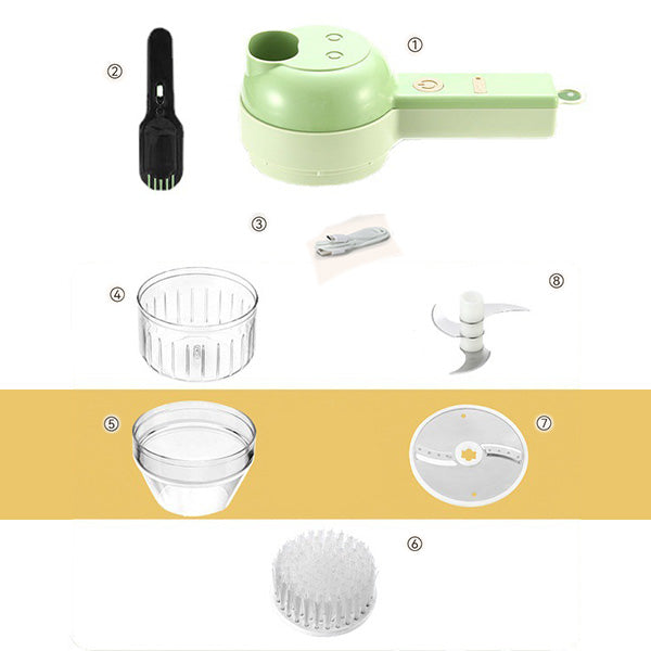 🧄🔄4-in-1 elektrisches Gemüseschneider-Set – kabellose Multifunktions-Küchenmaschine
