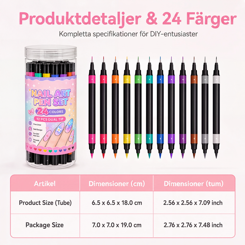 🔥24-Farben-Nagelkunststifte, 12 doppelseitige Stifte mit zwei Spitzen – für kreative Nageldesigns