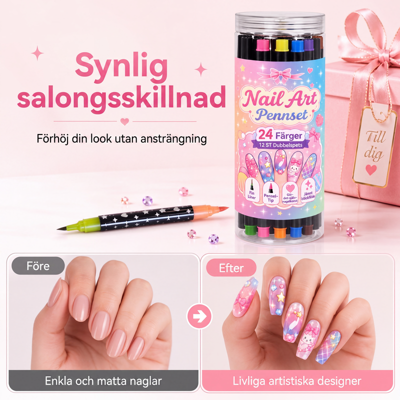 🔥24-Farben-Nagelkunststifte, 12 doppelseitige Stifte mit zwei Spitzen – für kreative Nageldesigns
